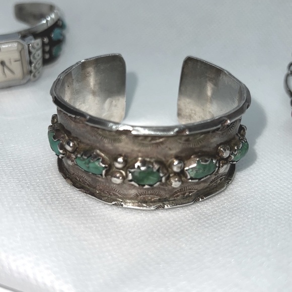 SILVER AND TURQUOISE CUFF BRACELET VINTAGE - Picture 3 of 14